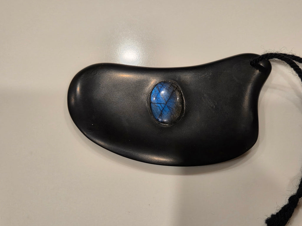 Gua Sha Massage Stone with Labradorite crystal inset