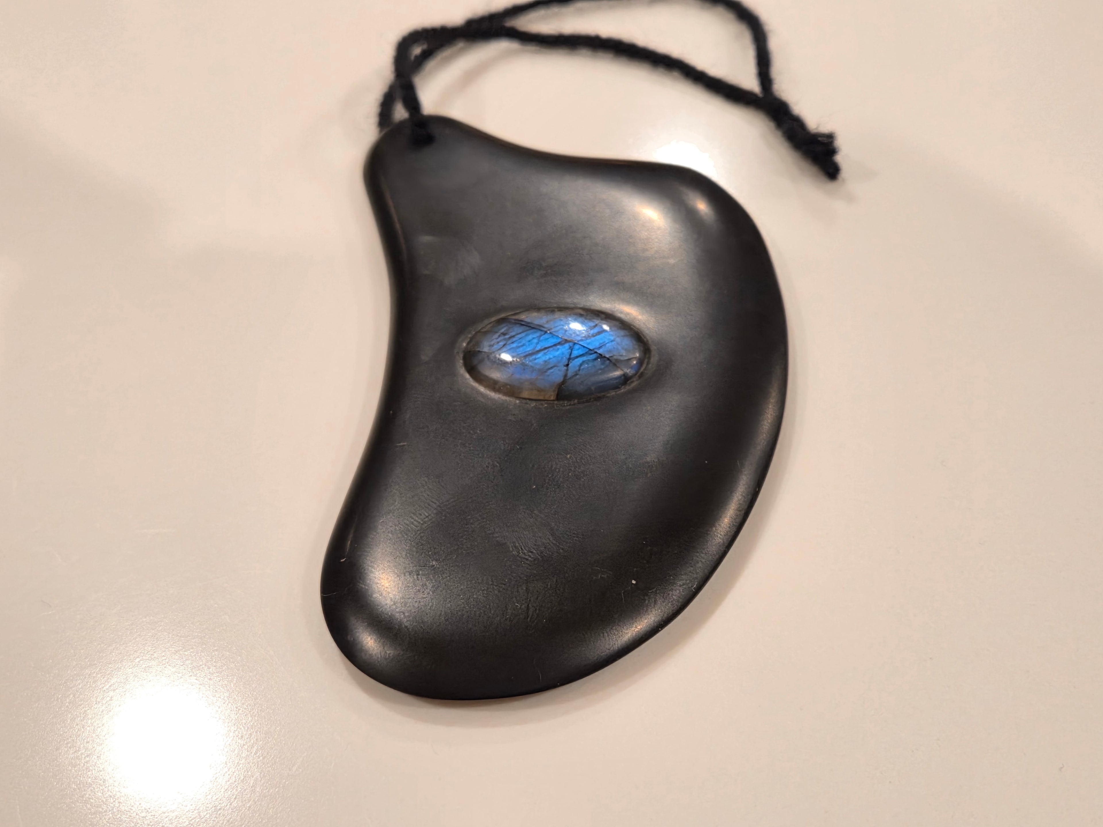 Gua Sha Massage Stone with Labradorite crystal inset