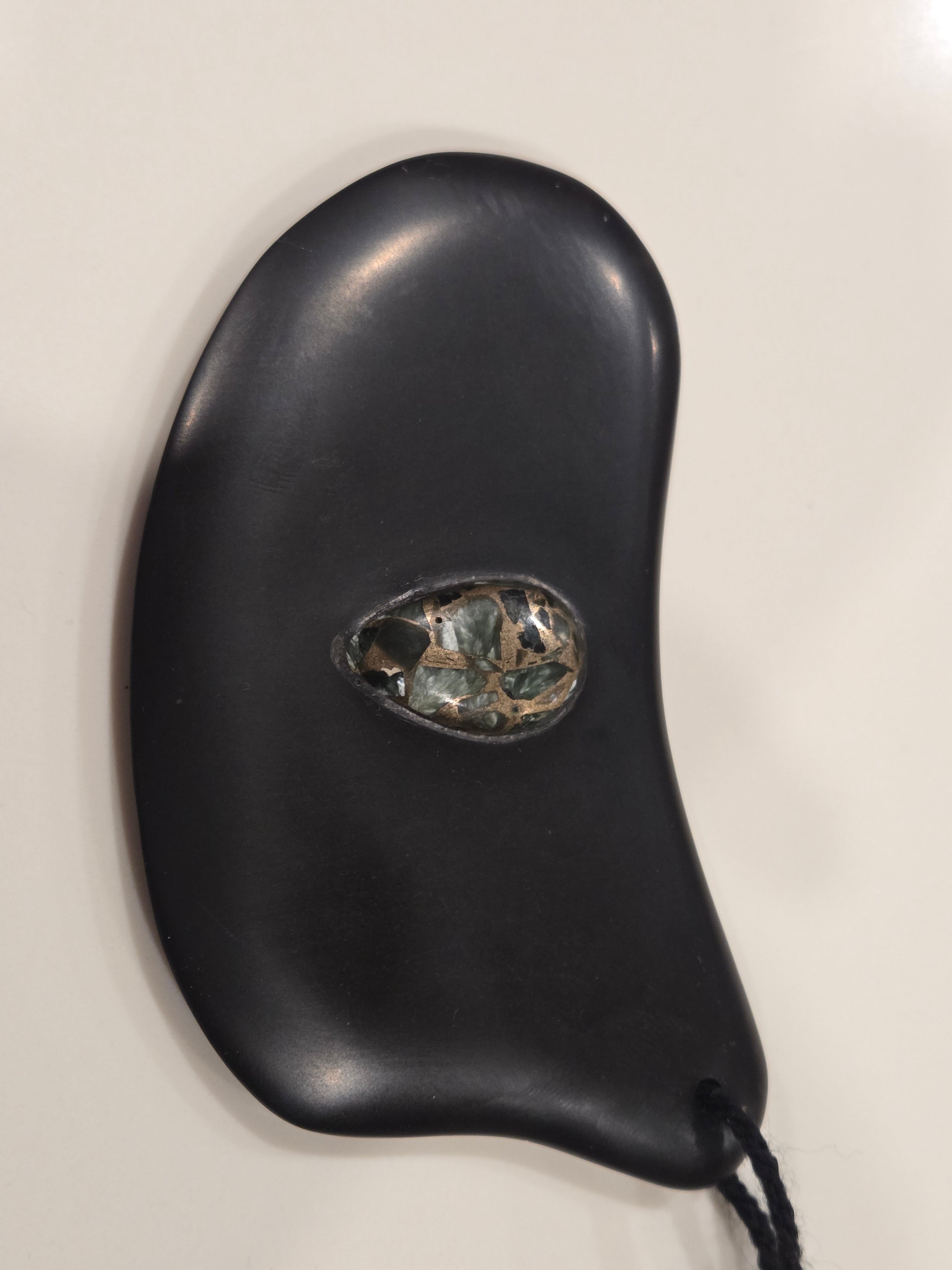 Gua Sha Massage Stone with Seraphinite in copper inset