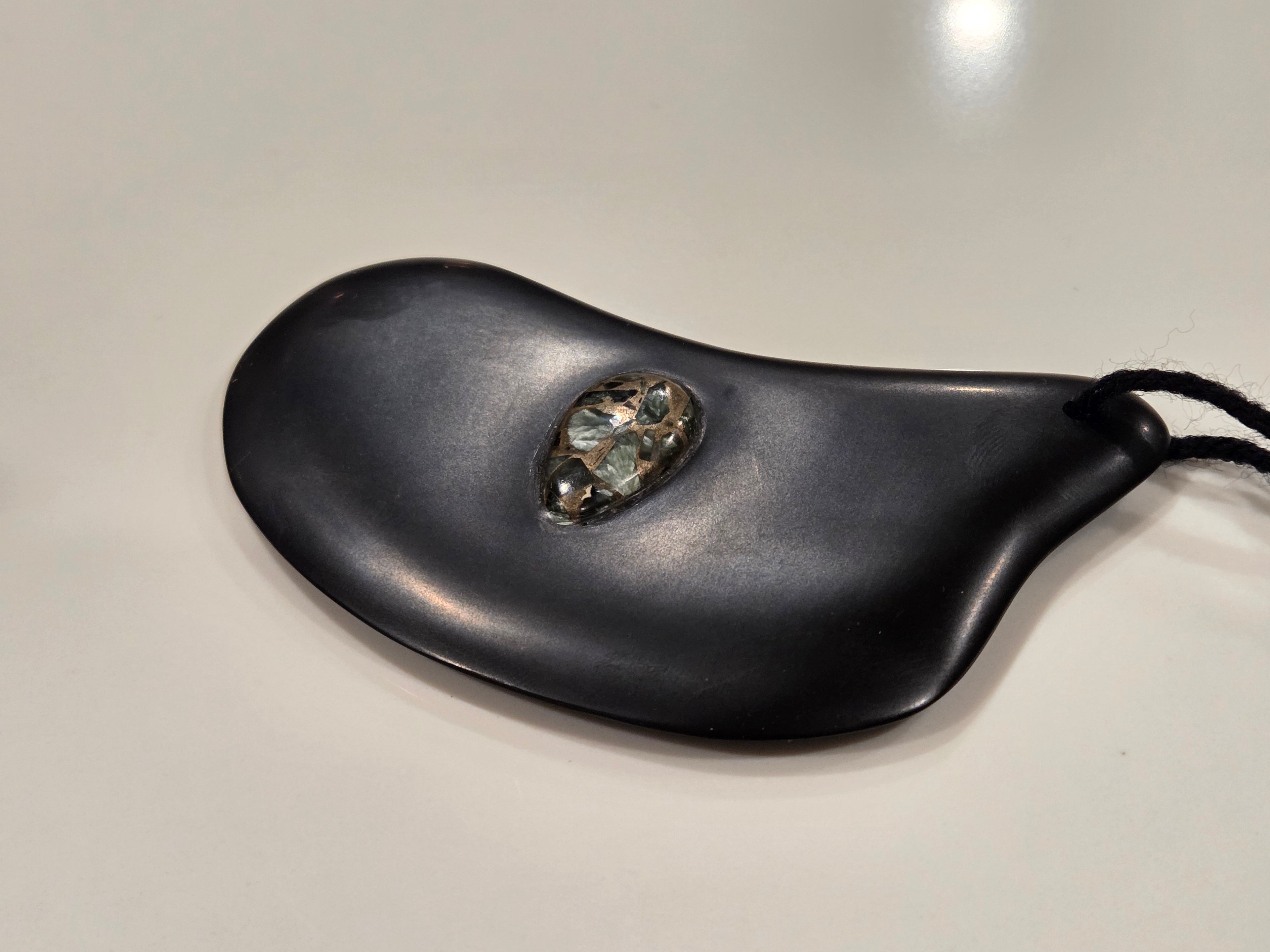 Gua Sha Massage Stone with Seraphinite in copper inset