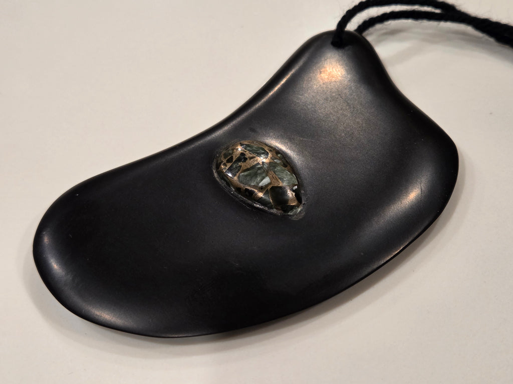 Gua Sha Massage Stone with Seraphinite in copper inset