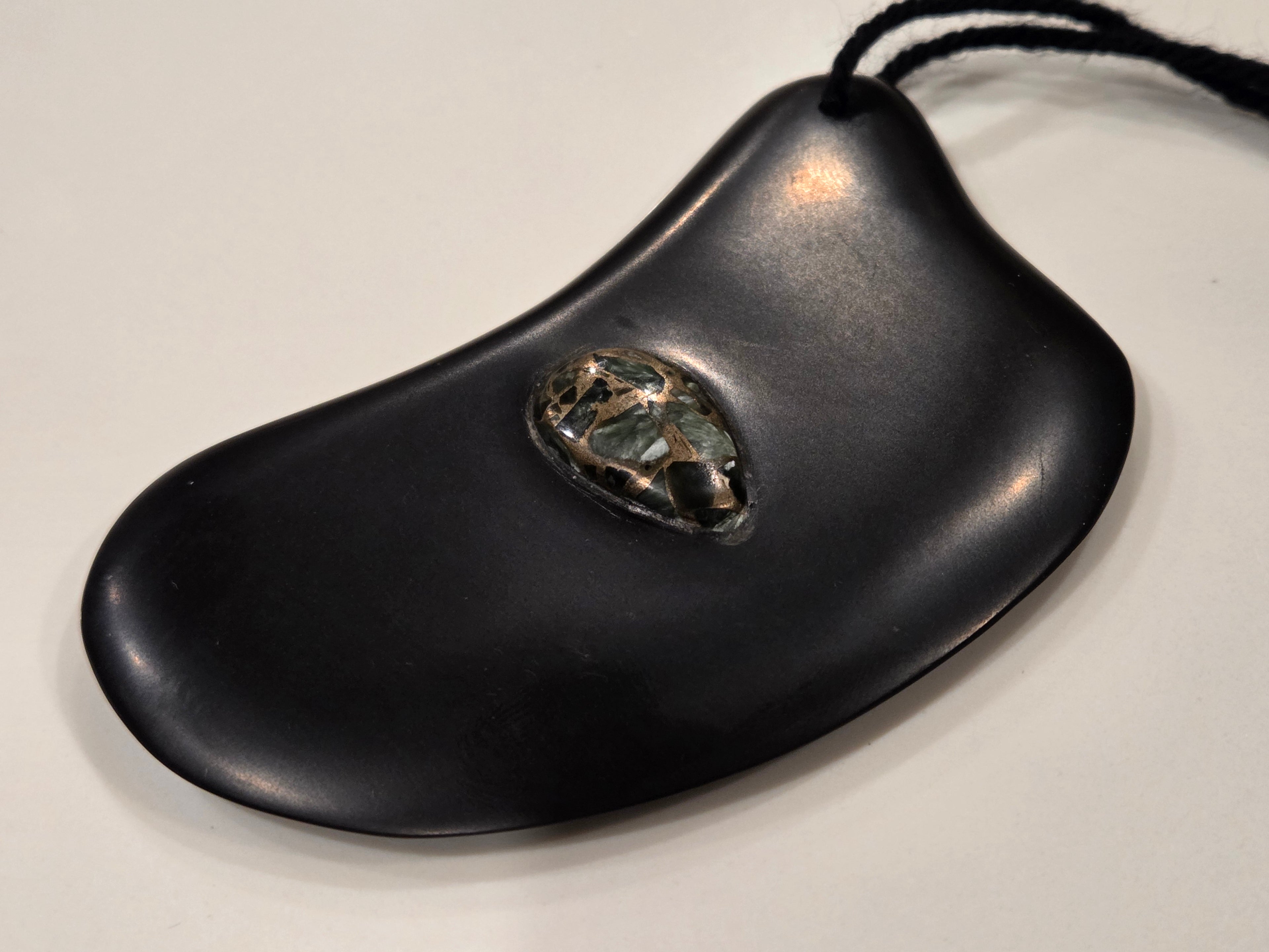 Gua Sha Massage Stone with Seraphinite in copper inset