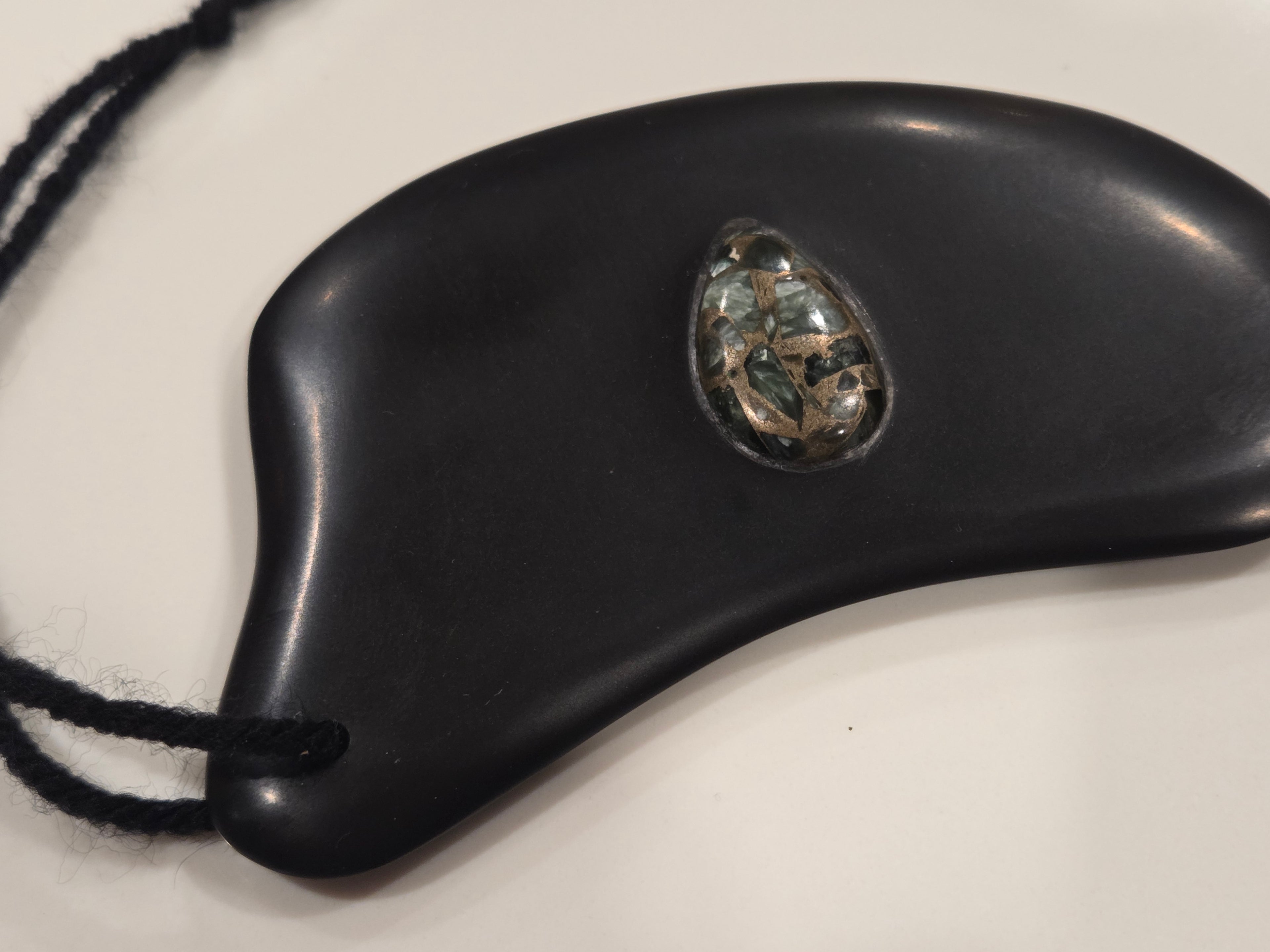 Gua Sha Massage Stone with Seraphinite in copper inset