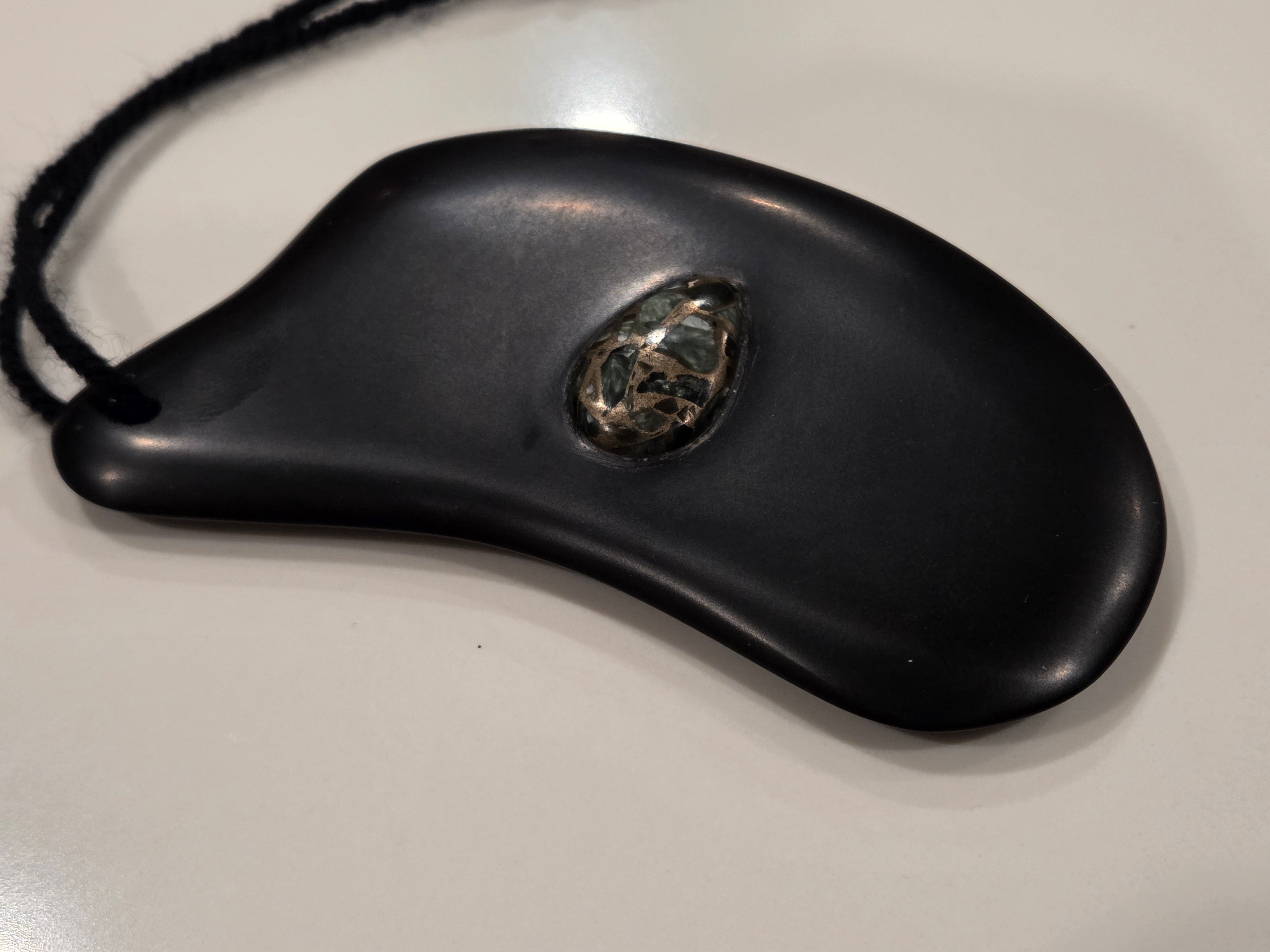 Gua Sha Massage Stone with Seraphinite in copper inset