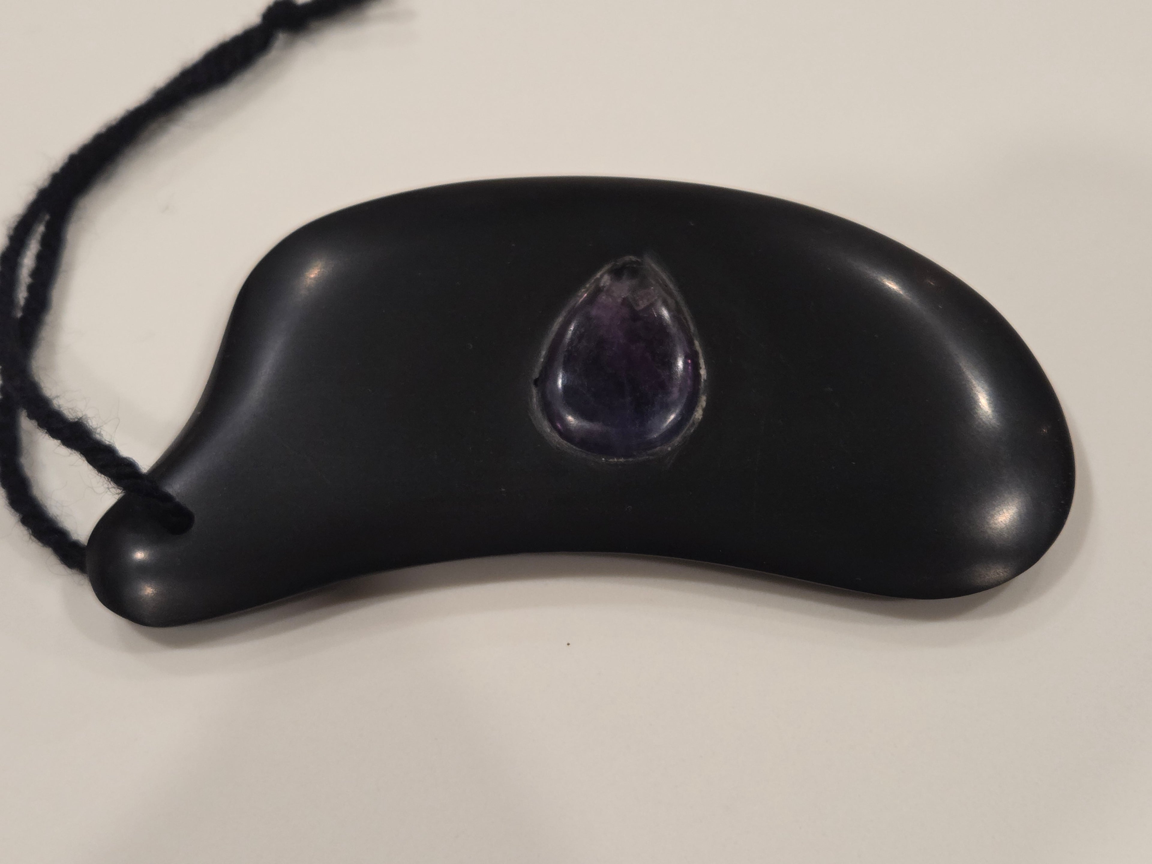 Gua Sha Massage Stone with Rainbow Fluorite crystal inset