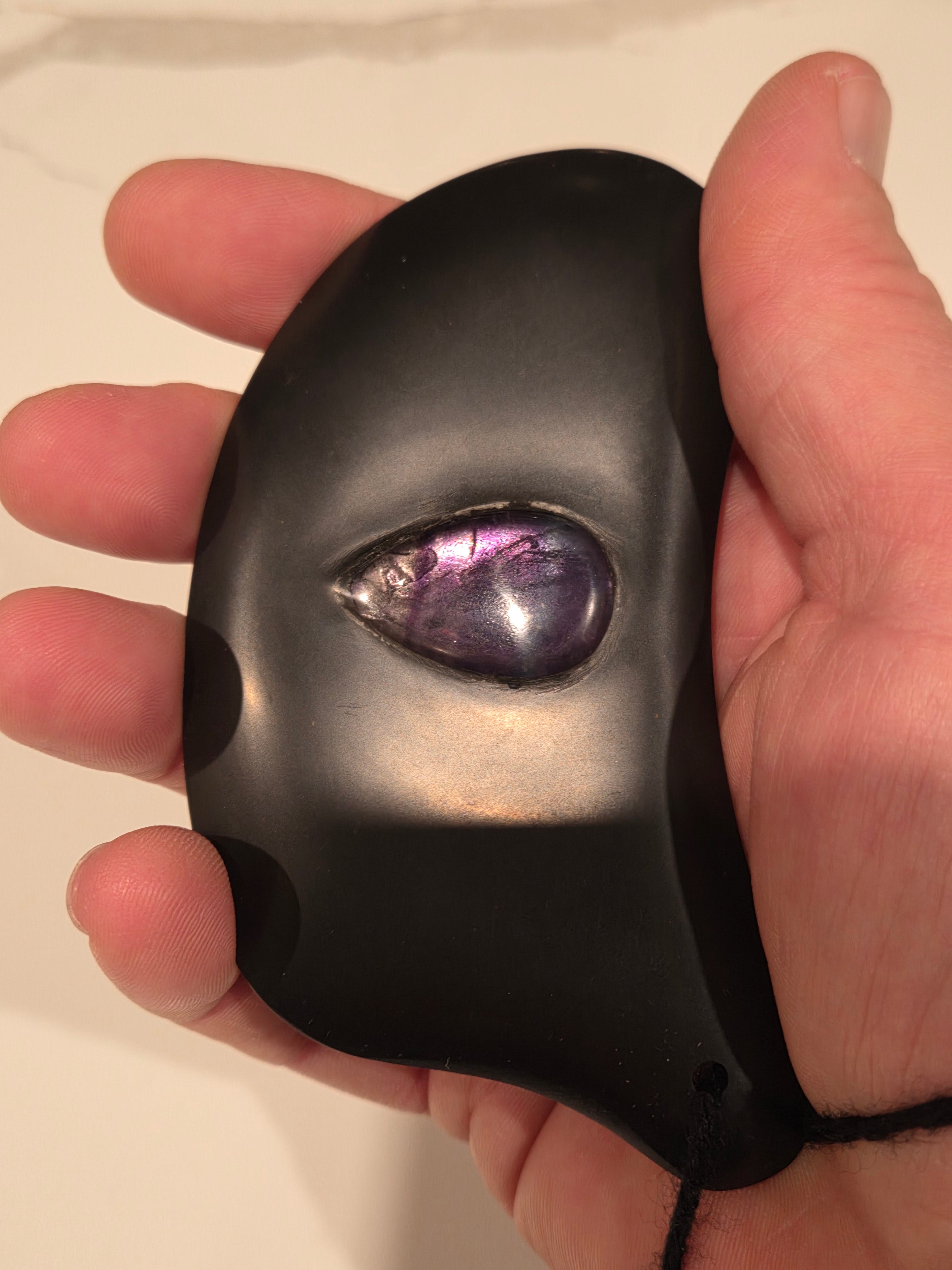 Gua Sha Massage Stone with Rainbow Fluorite crystal inset