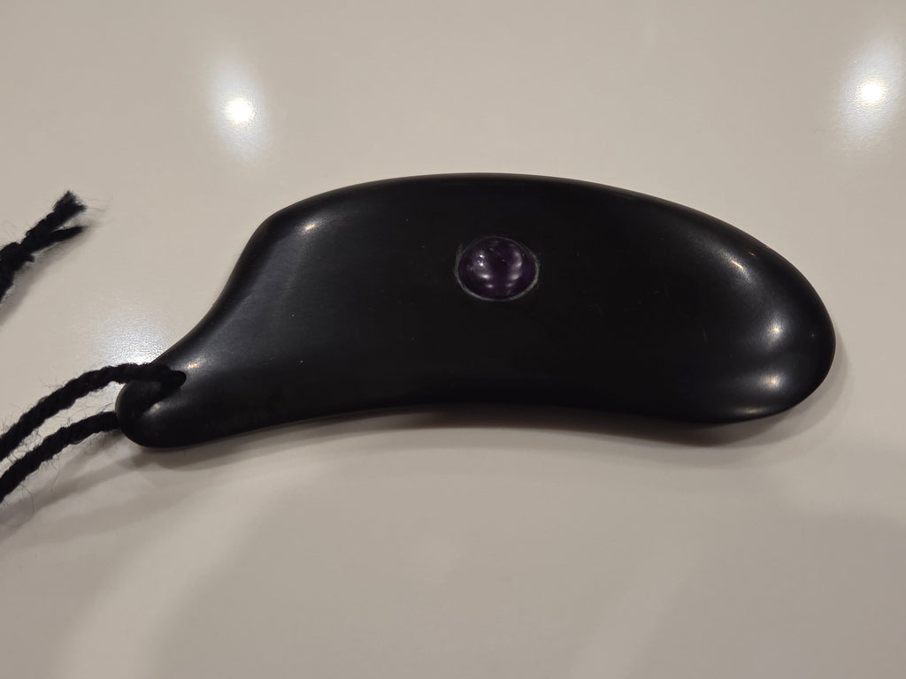Gua Sha Massage Stone with Amethyst Inset