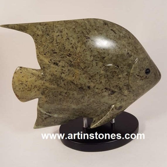 Angel Fish Stone Sculpture | Hand-Carved Brazilian Soapstone Art | Rune ...